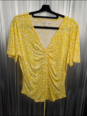 Michael Kors Yellow Ruched V-Neck Women’s Top NWOT